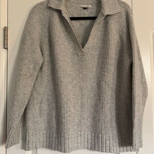 American Eagle Oversized V neck Collared Pullover Sweater Light Gray Sz XS Boho